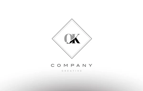 Ok o k retro vintage nero bianco alfabeto lettera logo — Vettoriale Stock