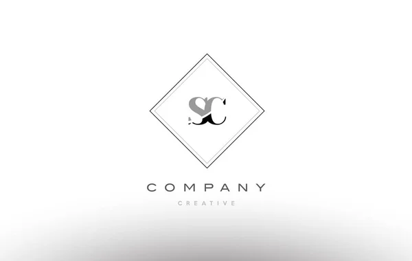 Sc s c retro vintage preto branco alfabeto letra logotipo — Vetor de Stock
