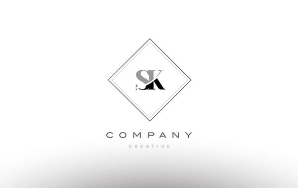 sk s k  retro vintage black white alphabet letter logo