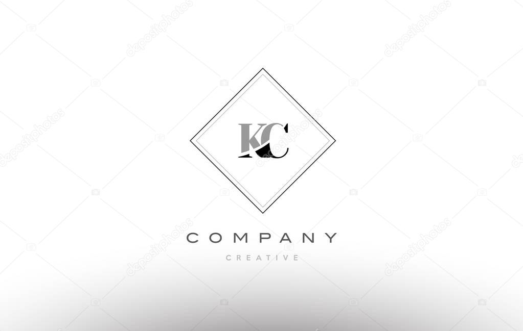 Kc k c  retro vintage black white alphabet company letter logo line design vector icon template