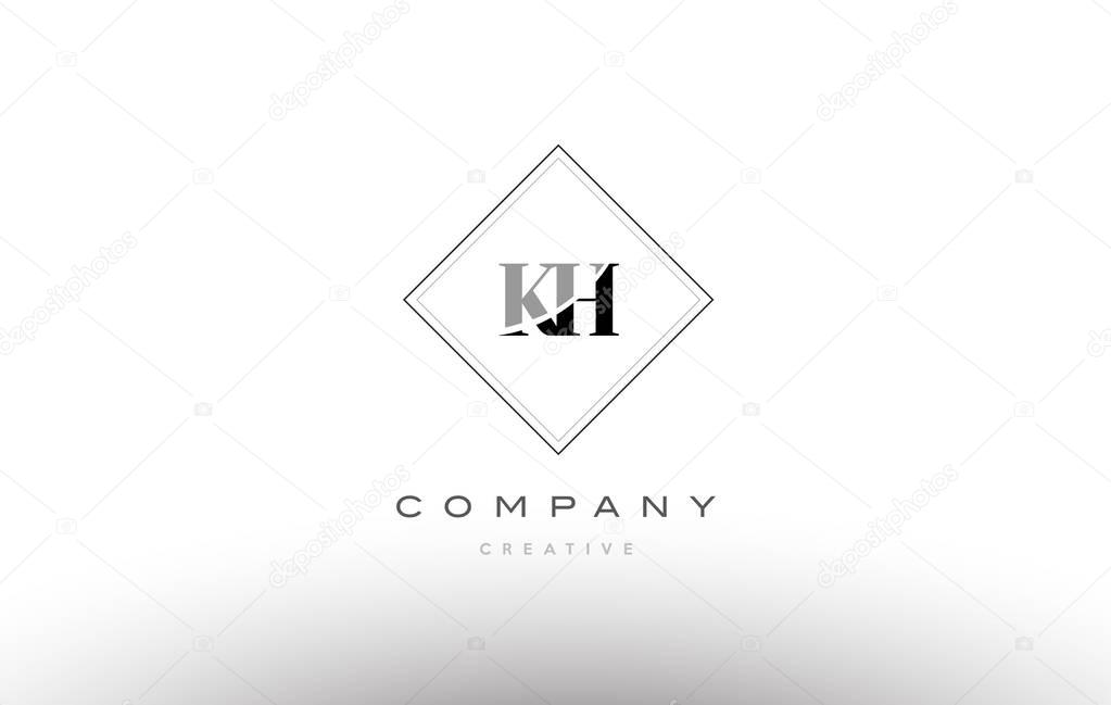 Kh k h  retro vintage black white alphabet company letter logo line design vector icon template