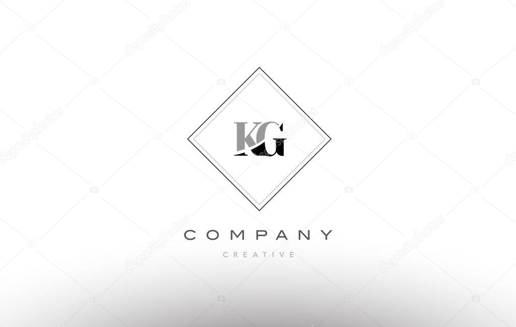 Kg k g  retro vintage black white alphabet company letter logo line design vector icon template