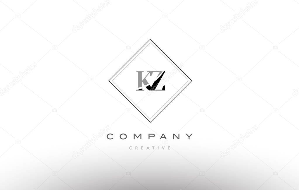 Kz k z  retro vintage black white alphabet company letter logo line design vector icon template