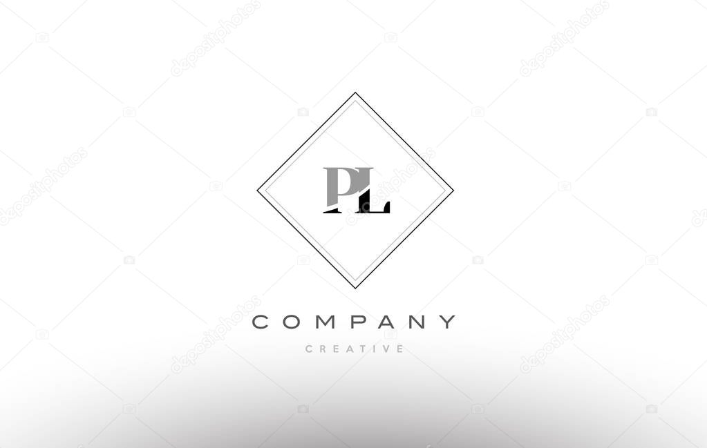 Pl p l  retro vintage black white alphabet company letter logo line design vector icon template