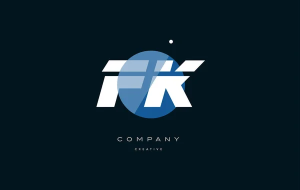 Fk f k  blue white circle big font alphabet company letter logo — Stock Vector
