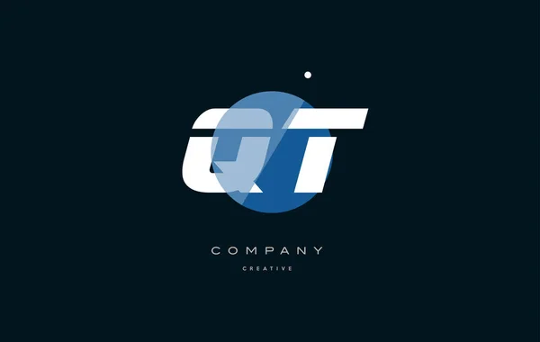 Qt q t azul branco círculo grande fonte alfabeto empresa letra logotipo — Vetor de Stock