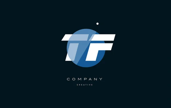TF t f blauw witte cirkel groot lettertype alfabet letter bedrijfslogo — Stockvector