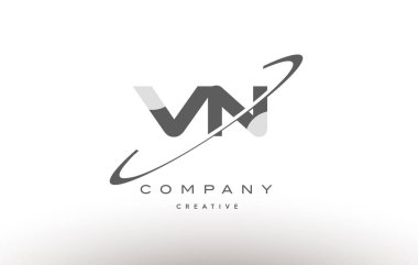 VN v n swoosh gri Alfabe harf logo