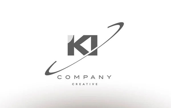 Ki k i swoosh alfabeto cinza letra logotipo —  Vetores de Stock