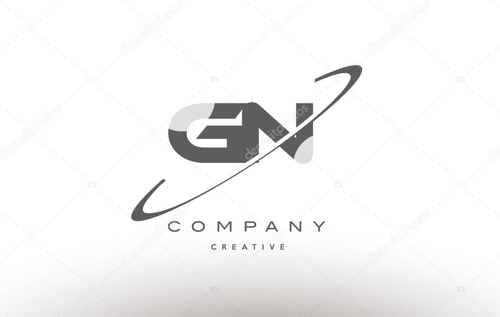 Gn g n  grey swoosh white alphabet company logo line design vector icon template