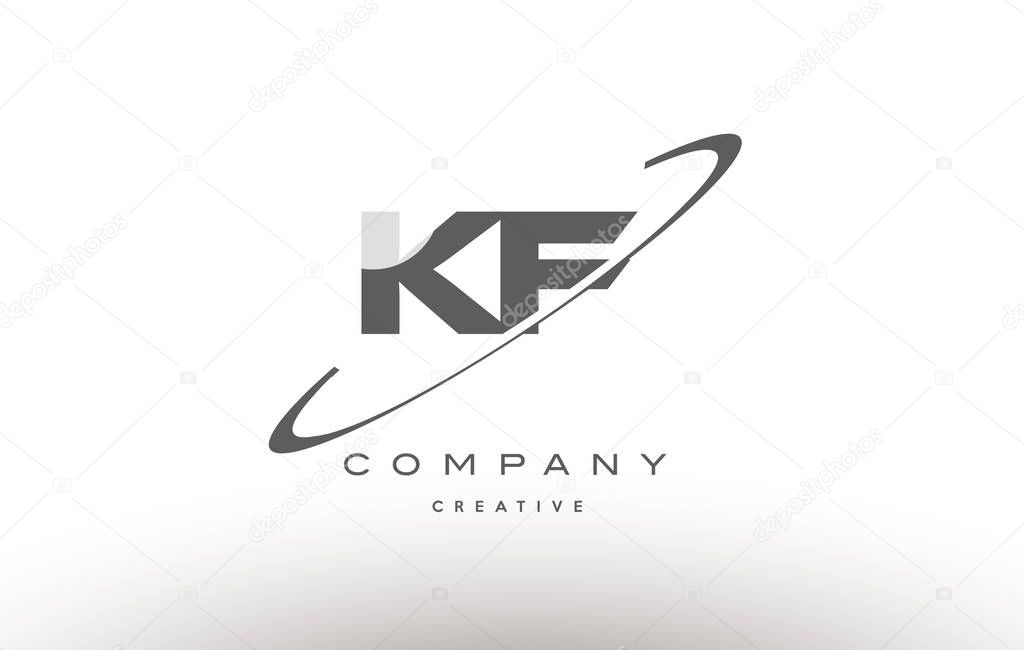 Kf k f  grey swoosh white alphabet company logo line design vector icon template