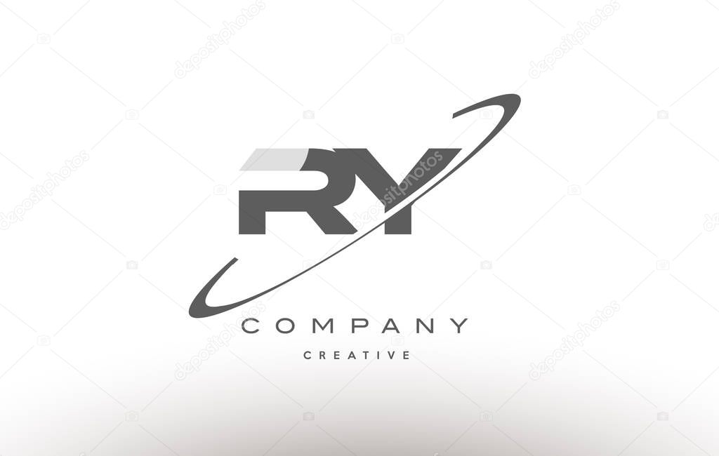 Ry r y  grey swoosh white alphabet company logo line design vector icon template