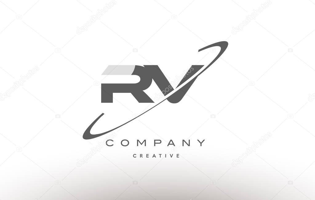Rv r v  grey swoosh white alphabet company logo line design vector icon template