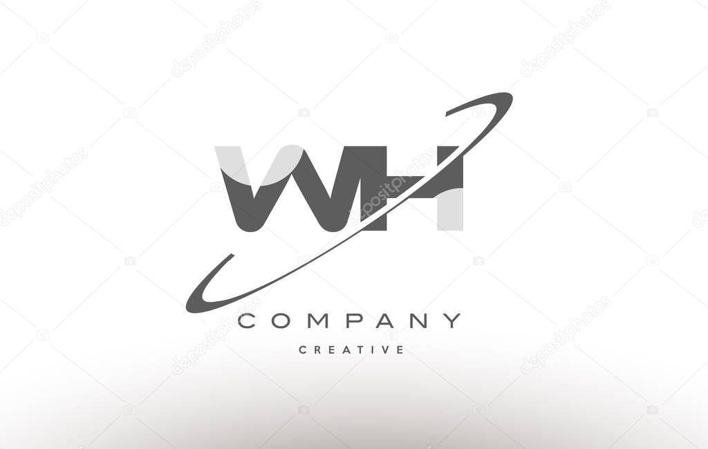 Wh w h  grey swoosh white alphabet company logo line design vector icon template