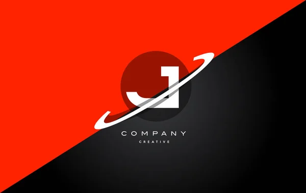 J kırmızı siyah teknoloji alfabe şirket mektup logo simge — Stok Vektör