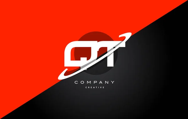 Qt q t rood zwart technologie alfabet bedrijf logo letterpictogram — Stockvector