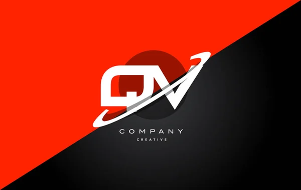 Qv q v  red black technology alphabet company letter logo icon — Stock Vector