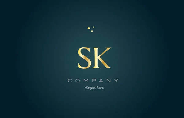 Sk s k ทองหรูหราตัวอักษรโลโก้ — ภาพเวกเตอร์สต็อก