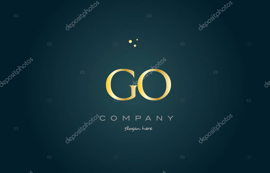 Go g o  gold golden luxury product metal metallic alphabet company letter logo design vector icon template green background