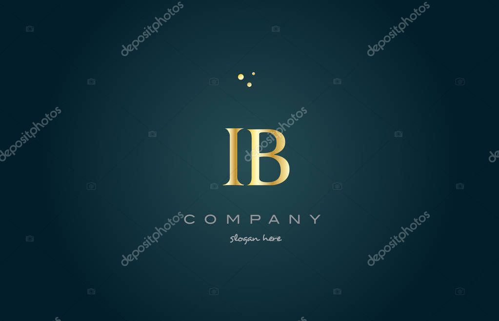 Ib i b  gold golden luxury product metal metallic alphabet company letter logo design vector icon template green background