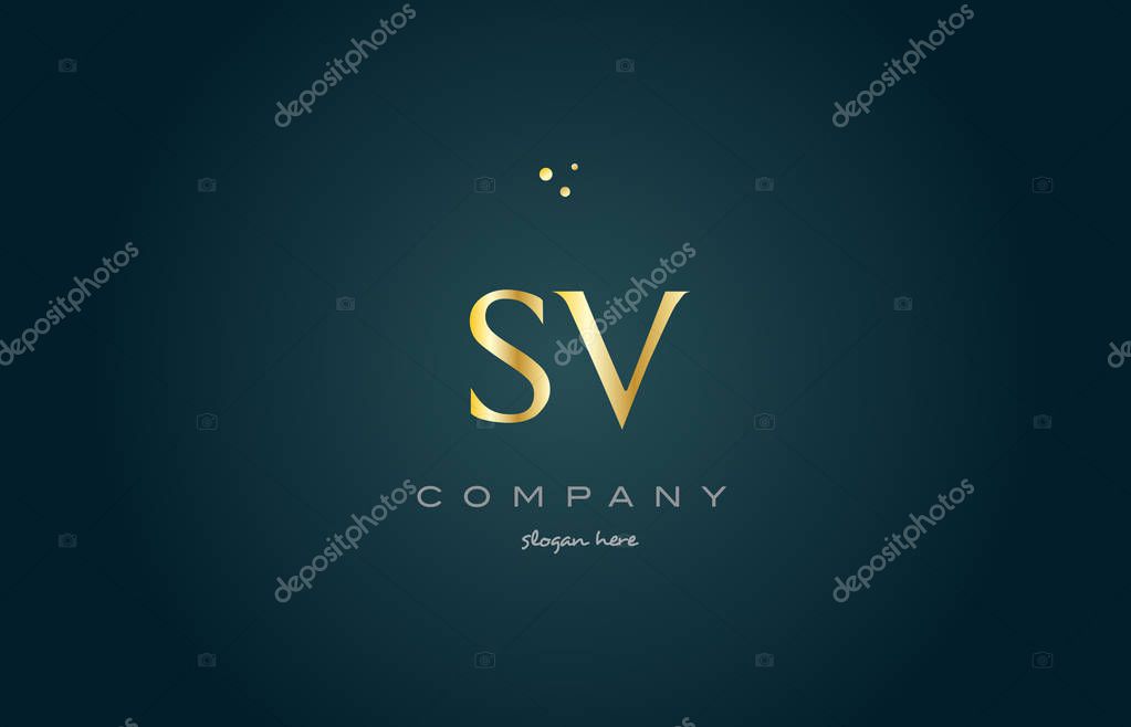 Sv s v  gold golden luxury product metal metallic alphabet company letter logo design vector icon template green background