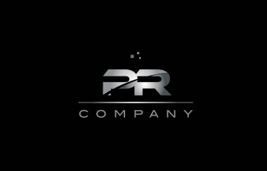 PR p r gümüş gri metal metal Alfabe harf logo simge tem