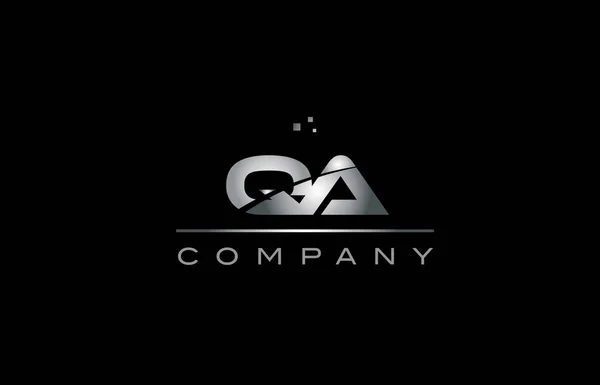 Qa q a silver grey metal metallic alfabeto lettera logo icona tem — Vettoriale Stock