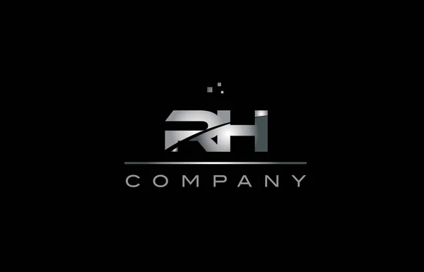 Rh r h prata metal cinza alfabeto metálico letra logotipo ícone tem — Vetor de Stock