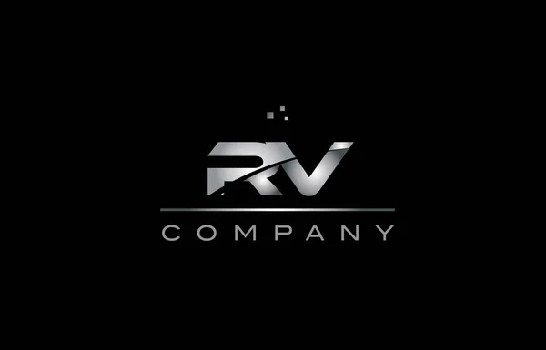 RV r v stříbrné šedé kovové kovové abeceda dopis logo ikonu tem — Stockový vektor