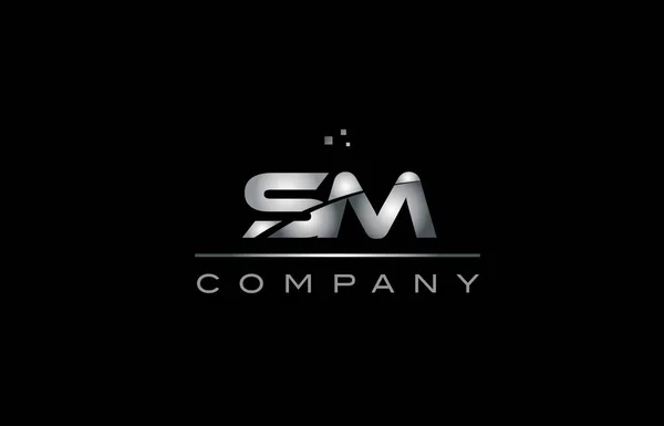 Sm s m 銀の灰色の金属金属のアルファベット文字ロゴ アイコン tem — ストックベクタ