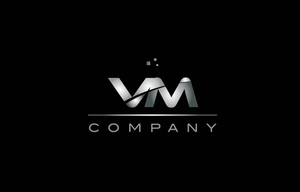 Vm v m  silver grey metal metallic alphabet letter logo icon tem — Stock Vector