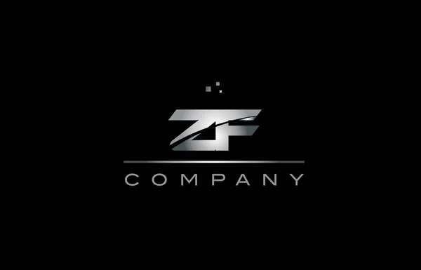 Zf z f prata cinza metal alfabeto metálico letra logotipo ícone tem — Vetor de Stock