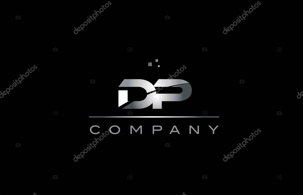 Dp d p  silver grey metal metallic alphabet technology company letter logo design vector icon template black background