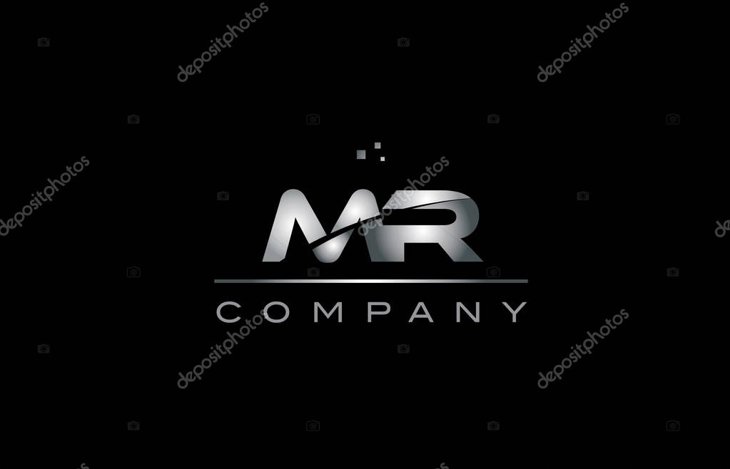 Mr m r  silver grey metal metallic alphabet technology company letter logo design vector icon template black background