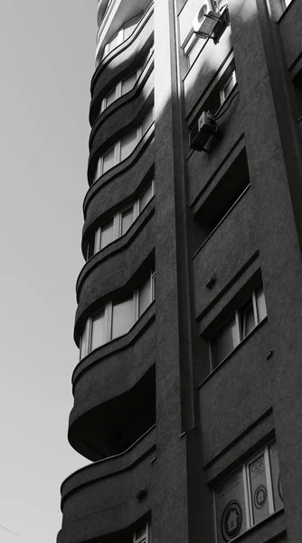 Block flats apartment building black white