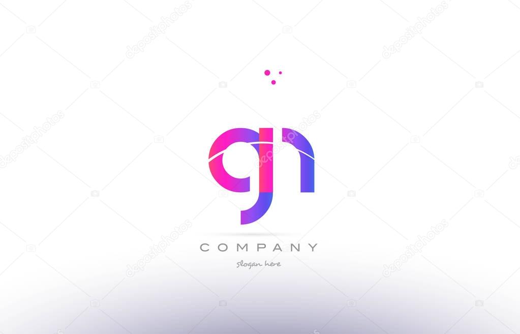 Gn g n  pink purple modern creative gradient alphabet company logo design vector icon template