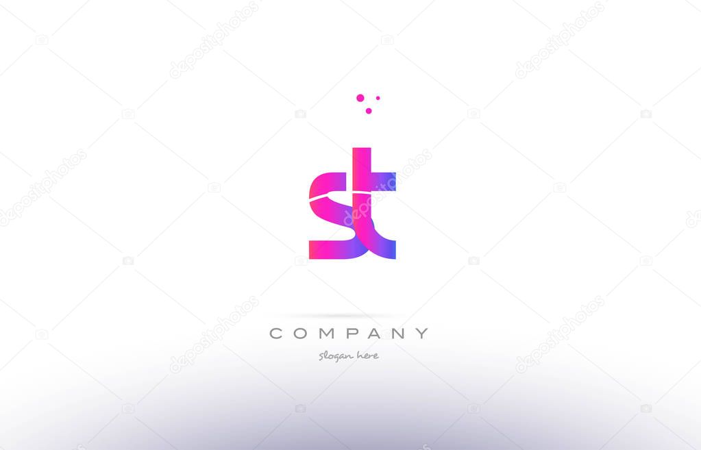 St s t  pink purple modern creative gradient alphabet company logo design vector icon template