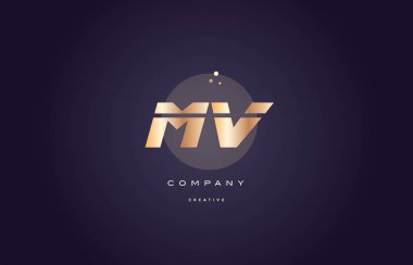 MV m v altın metal mor Alfabe harf logo simge şablonu