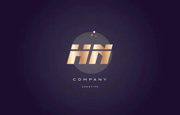 Hn h n  gold metal purple alphabet letter logo icon template — Stock Vector