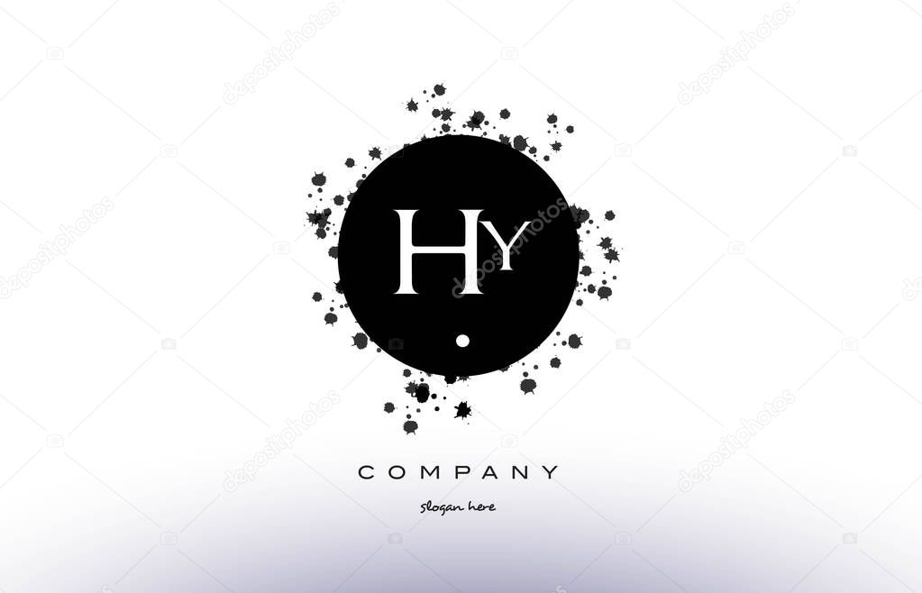 Hy h y  black white circle grunge splash vintage retro alphabet company logo design vector icon template