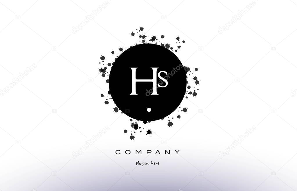 Hs h s  black white circle grunge splash vintage retro alphabet company logo design vector icon template