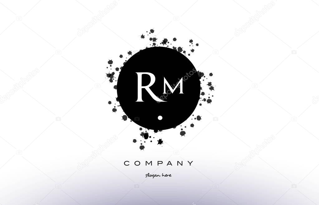 Rm r m  black white circle grunge splash vintage retro alphabet company logo design vector icon template