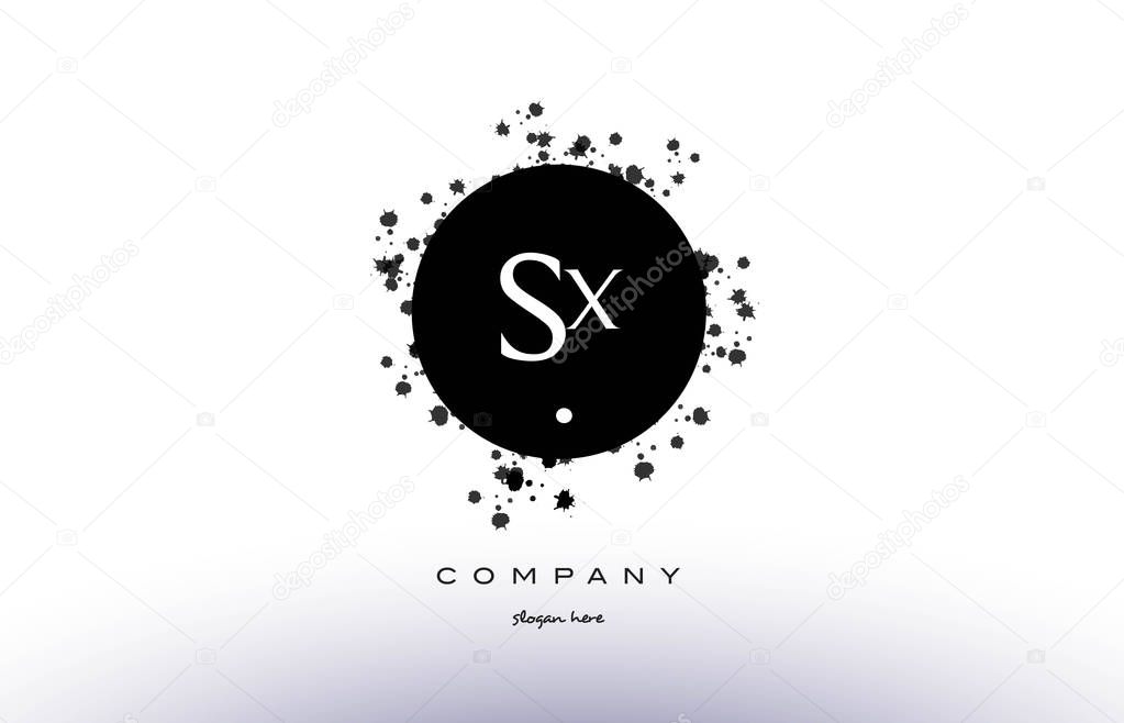 Sx s x  black white circle grunge splash vintage retro alphabet company logo design vector icon template