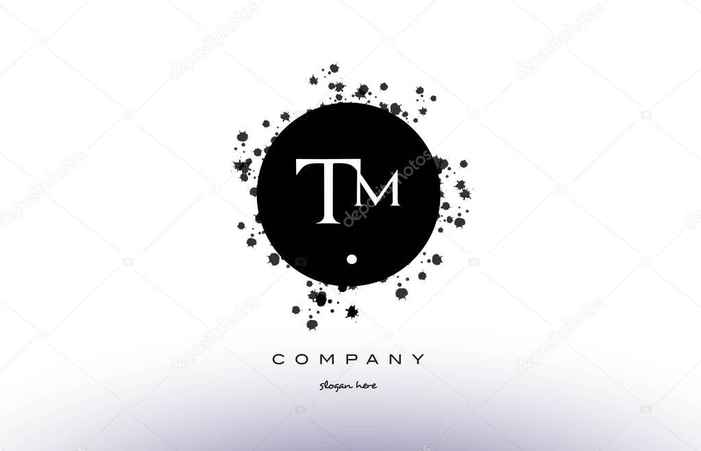 Tm t m  black white circle grunge splash vintage retro alphabet company logo design vector icon template