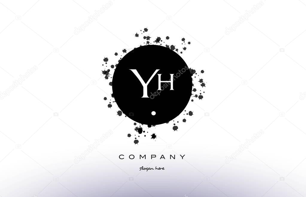 Yh y h  black white circle grunge splash vintage retro alphabet company logo design vector icon template