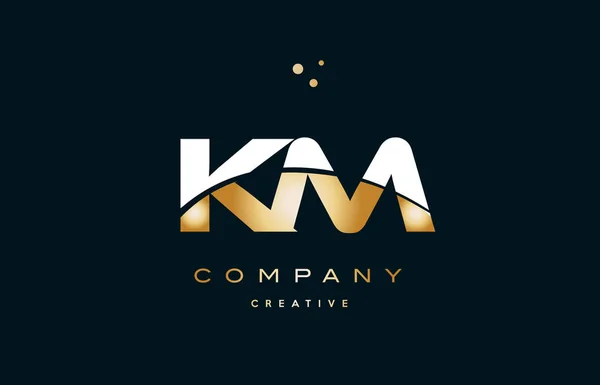 Km k m สีขาว สีเหลืองทองหรูหราตัวอักษรโลโก้ ico — ภาพเวกเตอร์สต็อก