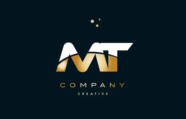 Mt m t  white yellow gold golden luxury alphabet letter logo ico — Stock Vector