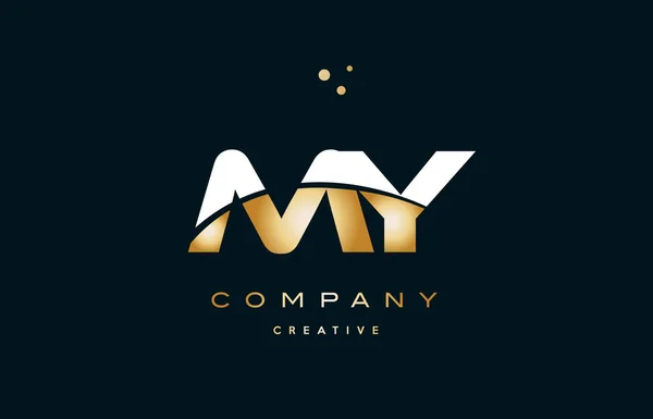 Mi m y oro amarillo blanco oro oro alfabeto de lujo letra logo ico — Vector de stock