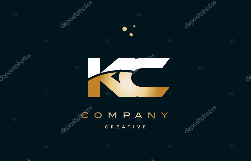 Kc k c  white yellow gold golden metal metallic luxury alphabet company letter logo design vector icon template
