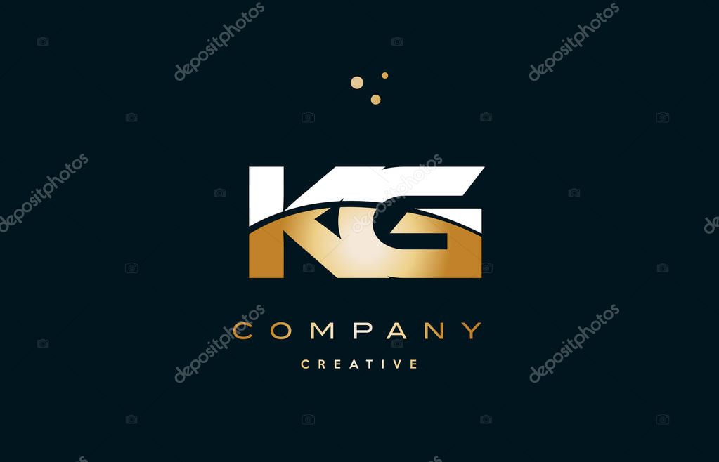 Kg k g  white yellow gold golden metal metallic luxury alphabet company letter logo design vector icon template